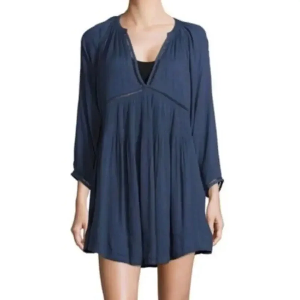 Free People Go Lightly‎ Swing Mini Dress Boho Blue Womens Size XS Flowy